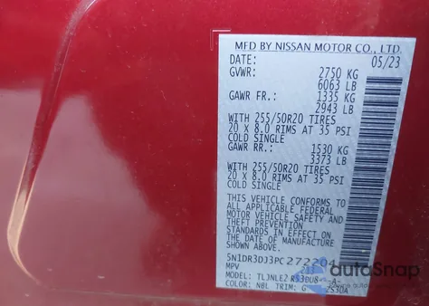 2023 Nissan Pathfinder Platinum 4Wd z USA, uszkodzony, nr VIN 5N1DR3DJ3PC272204